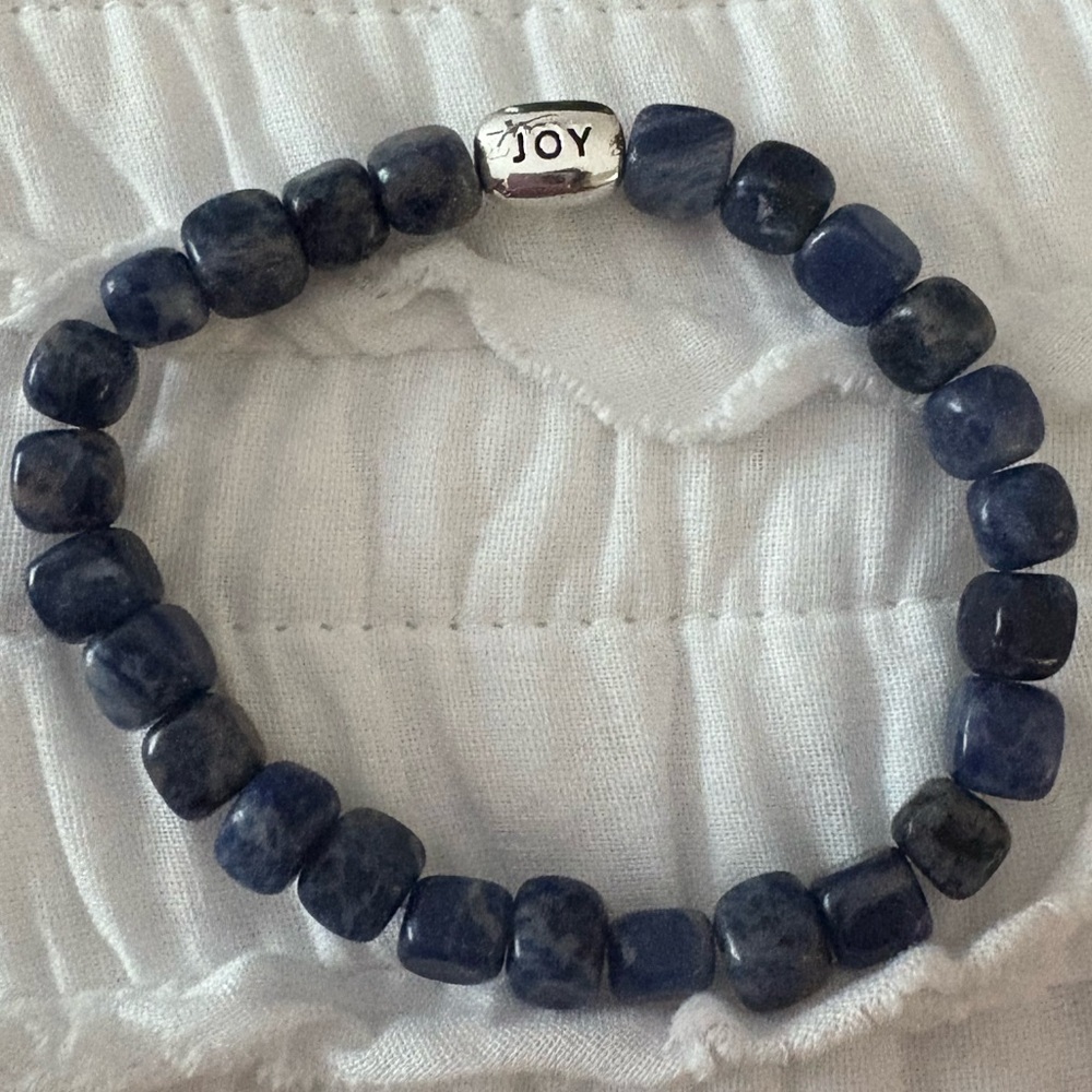 Sodalite Gemstone Bead Stretch Bracelet Sterling Silver Joy